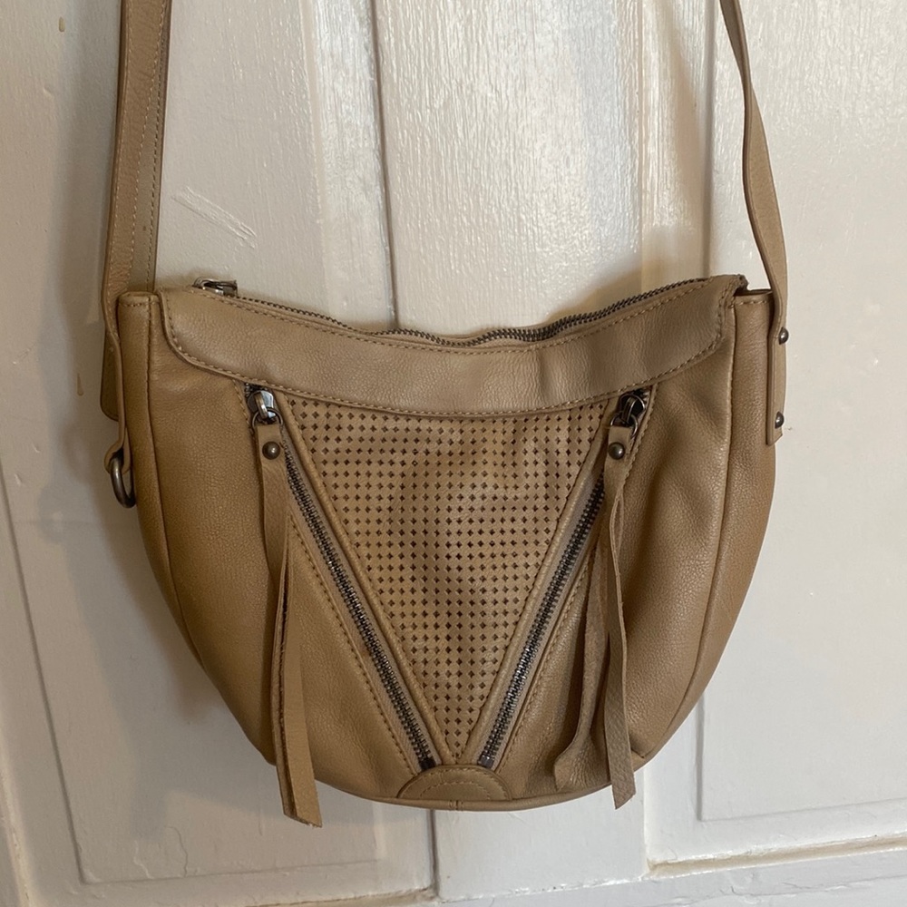 Lucky light tan leather crossbody purse